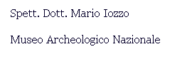 Casella di testo: Spett. Dott. Mario Iozzo
Museo Archeologico Nazionale
Via Porsenna 93
53043 Chiusi (Si) 
&nbsp;
